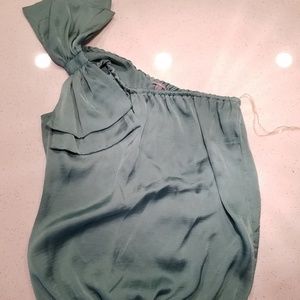 Charlotte Russe XS Teal One shoulder Bow Blouse